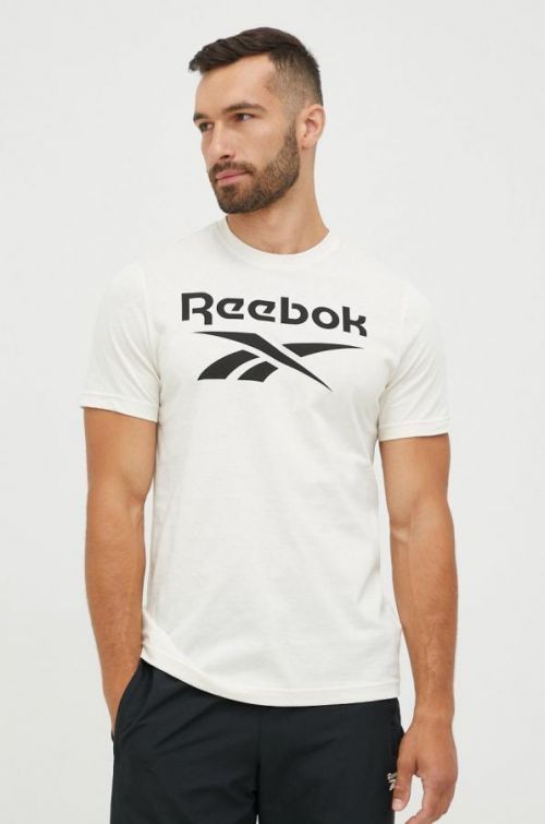 Bavlnené tričko Reebok béžová farba, s potlačou