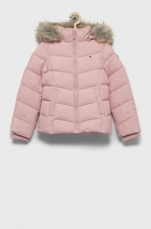 Detská páperová bunda Tommy Hilfiger ružová farba,