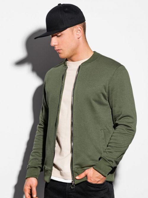 Ombre Clothing Pánska mikina na zips Korneliusz khaki B1077