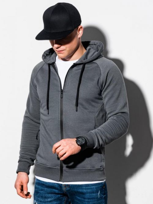 Ombre Clothing Pánska mikina na zips Erich tmavo šedá B1083