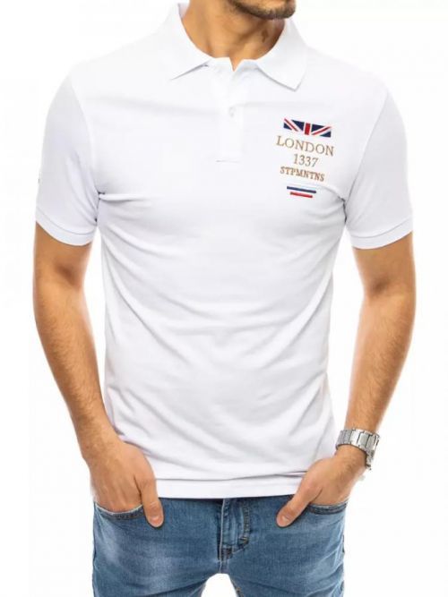 Dstreet pánske polo tričko s límčekom s výšivkou Sabine biela PX0436 35277
