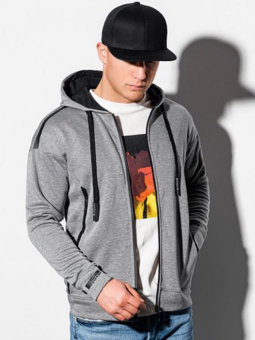 Ombre Clothing Pánska mikina na zips Marek šedá melanž B1076