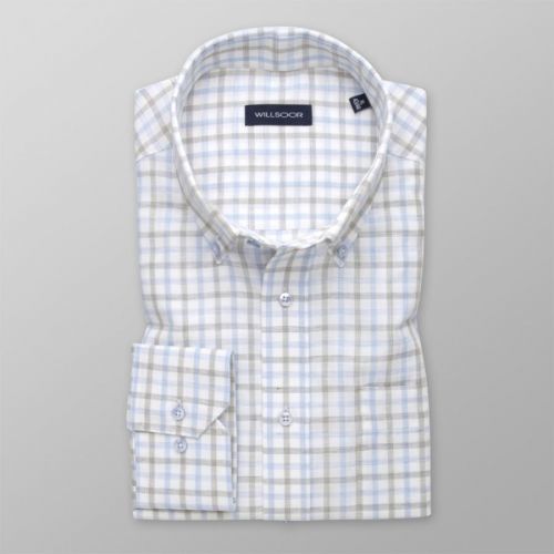Pánska slim fit košeľa biela s károvaným vzorom 14327