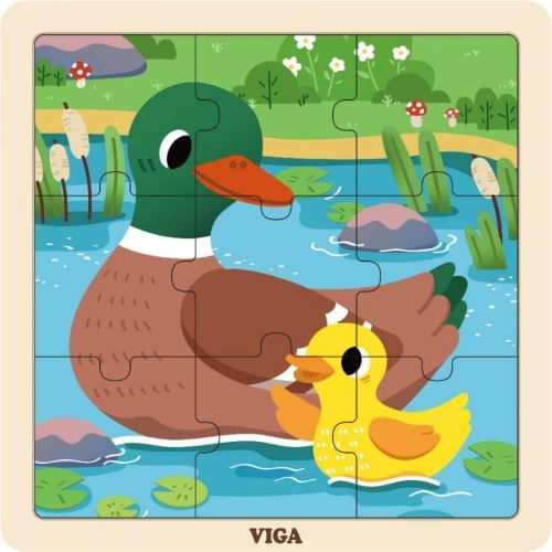 Viga Drevené puzzle Kačičky 9ks