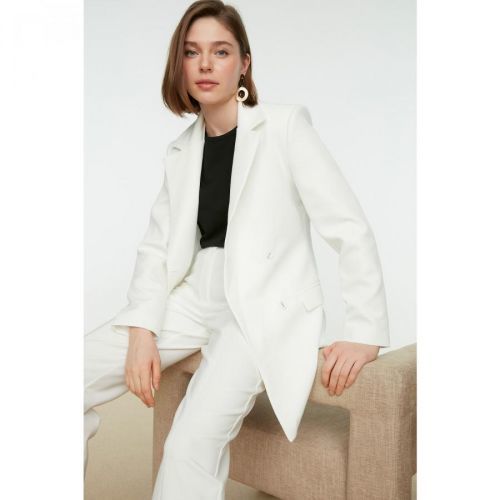 Trendyol Ecru Pocket Detailed Double Closure Blazer Woven Jacket