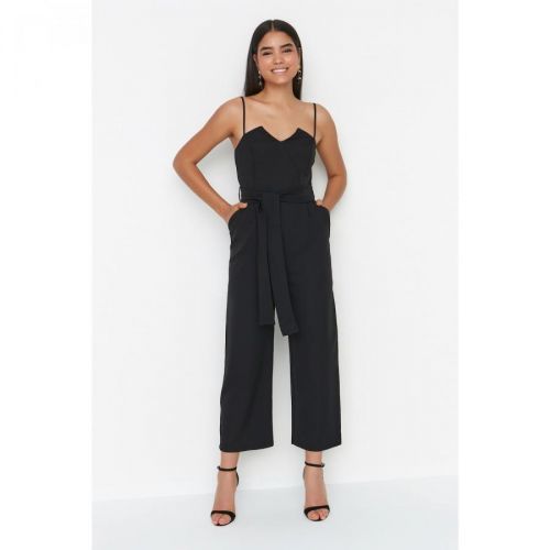 Trendyol Black Belted Collar Detailed Jumpsuit