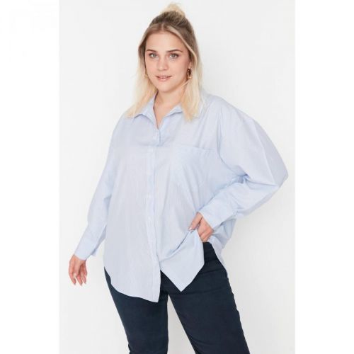 Trendyol Curve Blue Oversize Woven Shirt