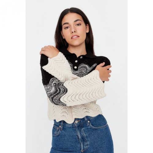 Trendyol Black Crop Polo Collar Knitwear Sweater