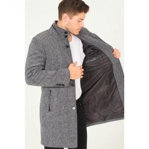 PLT8386 DEWBERRY MEN'S COAT-DIAGONAL BLACK-GREY