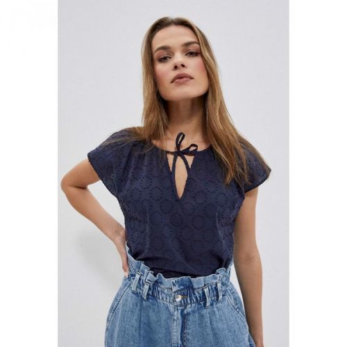 Cotton shirt blouse - navy blue