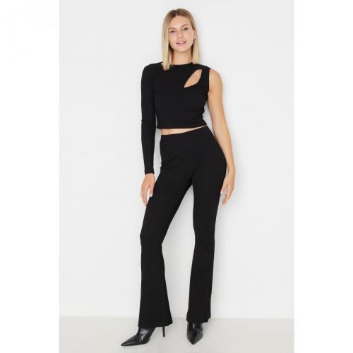 Trendyol Black Ribbed 2-Piece Knitted Bottom and Top Set