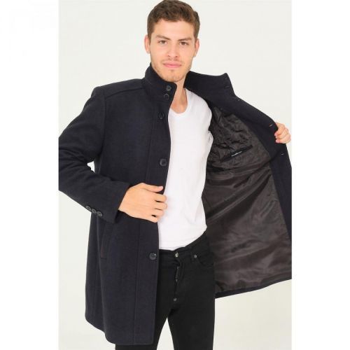 PLT8386 DEWBERRY MEN'S COAT-DIAGONAL DARK NAVY BLUE