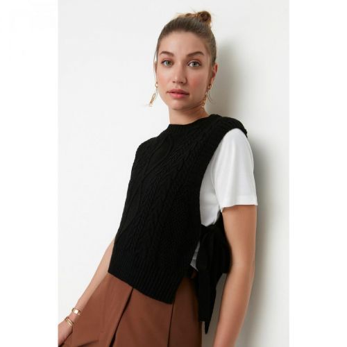 Trendyol Black Side Tie Detailed Knitwear Sweater
