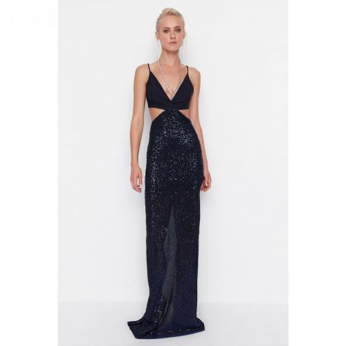 Trendyol Navy Blue Sequin Detailed Evening Dress