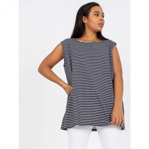 Plus size navy and white top with round neckline