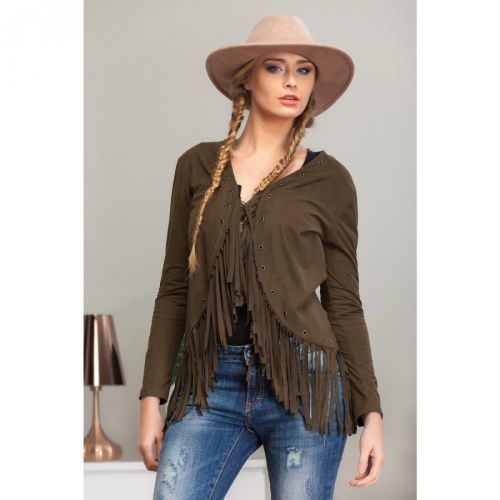 Suede blazer with khaki fringes