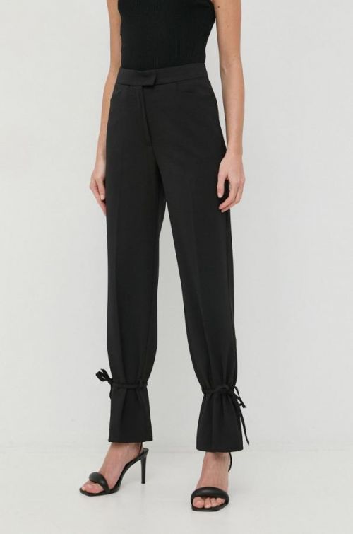 Nohavice s prímesou vlny Beatrice B dámske, čierna farba, rovné, vysoký pás