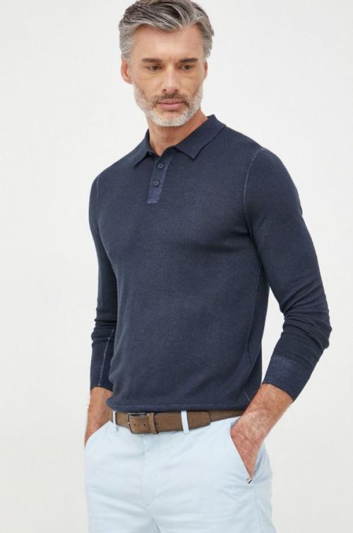 Vlnený sveter Michael Kors pánsky, tmavomodrá farba, tenký,