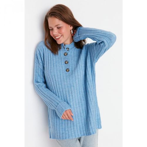 Trendyol Blue Collar Buttoned Knitwear Sweater