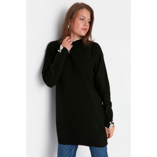 Trendyol Black Sleeves Pearl Detailed Knitwear Sweater