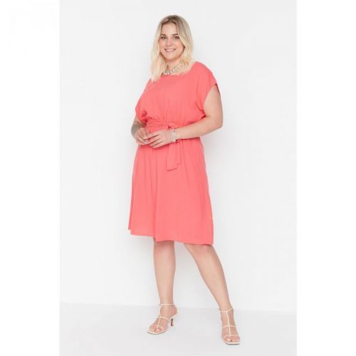 Trendyol Curve Pink Tie Detailed Viscose Woven Dress