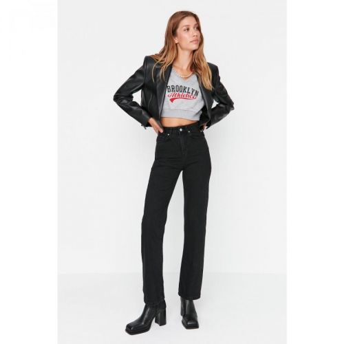 Trendyol Black Collar Detailed High Waist 90's Wide Leg Jeans