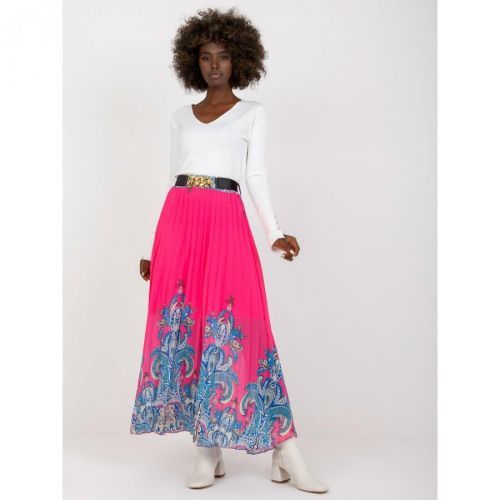 Pink maxi pleated skirt with a print