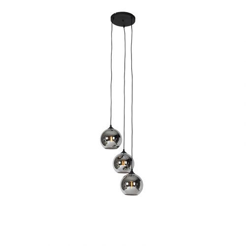 Art deco hanglamp zwart met smoke glas 3-lichts - Wallace