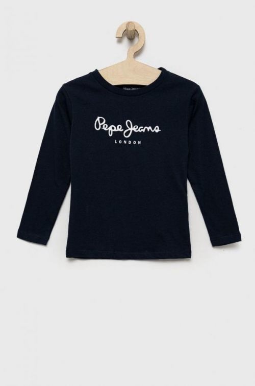 Detská bavlnená košeľa s dlhým rukávom Pepe Jeans tmavomodrá farba, s potlačou