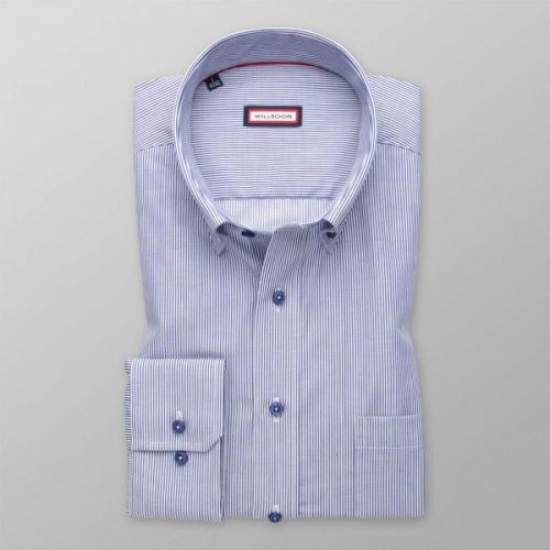 Pánska slim fit košeľa s modro-bielym pruhovaným vzorom 14372