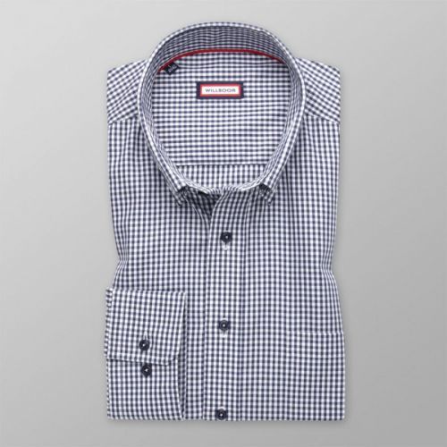 Pánska slim fit košeľa s tmavomodrým a bielym károvaným vzorom 14374
