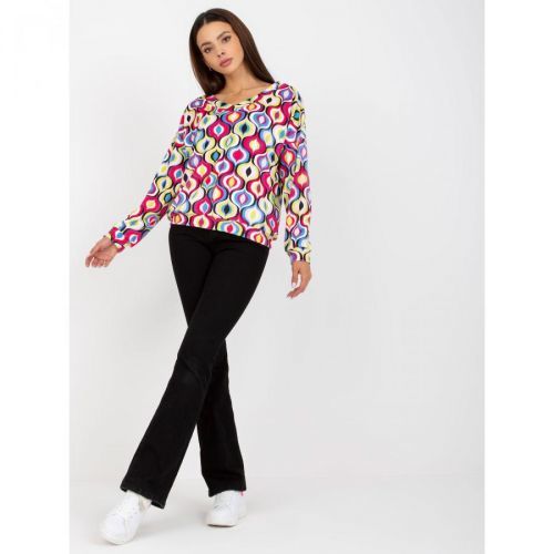 RUE PARIS pink and blue velor sweatshirt with a print and V-neck