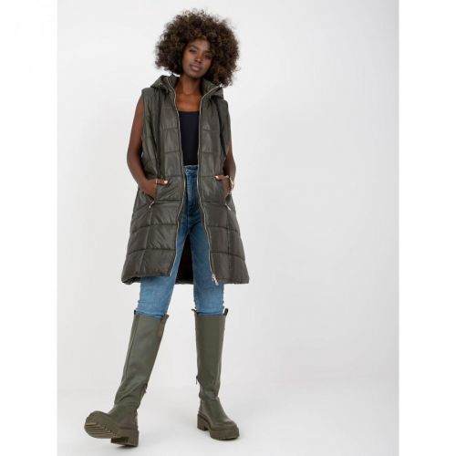 Khaki long quilted down vest OCH BELLA