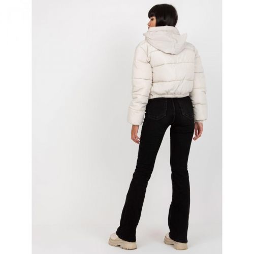 Iseline light beige short winter jacket with quilting