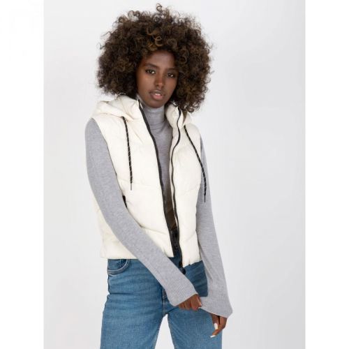 Ecru short vest with hood and quilting