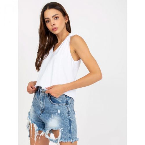 Plain white basic top with tied shoulder straps RUE PARIS