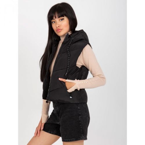 Black short down vest with quilting