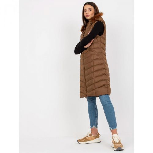 Brown long down vest with hood RUE PARIS