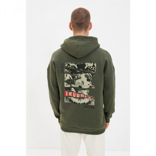 Trendyol Khaki Men's Hoodie Long Sleeve Printed New Sweatshirt