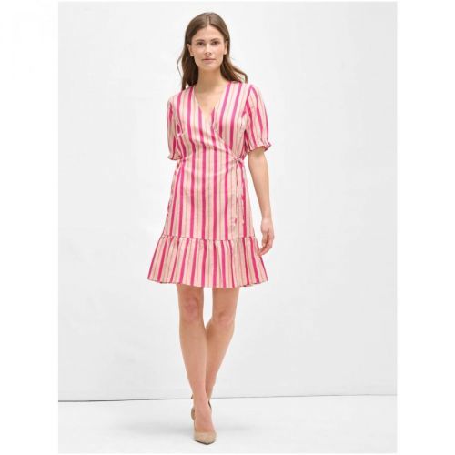 Pink Striped Wrap Linen Dress ORSAY - Women