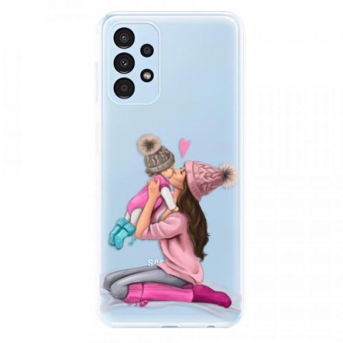 Odolné silikónové puzdro iSaprio - Kissing Mom - Brunette and Girl - Samsung Galaxy A13