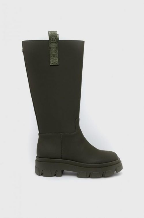 Vysoké čižmy Steve Madden Lodge dámske, zelená farba, na platforme,