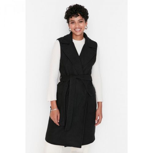 Trendyol Black Jacket Collar Waist Belted Vest