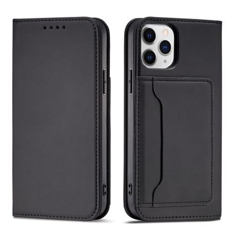 MG Magnet knižkové kožené puzdro na iPhone 12, čierne