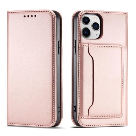 MG Magnet knižkové kožené puzdro na iPhone 12, ružové