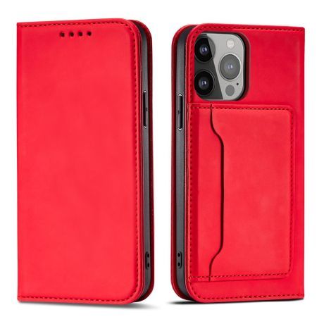 MG Magnet knižkové kožené puzdro na iPhone 13 Pro Max, červené