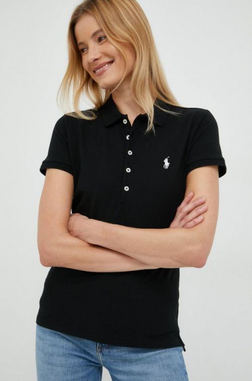 Polo tričko Polo Ralph Lauren dámsky, čierna farba, s golierom