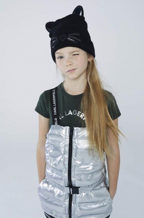 Detská čiapka Karl Lagerfeld čierna farba biela, z tenkej pleteniny,