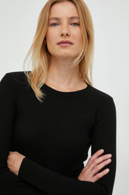 Tričko s dlhým rukávom Pepe Jeans dámske, čierna farba,