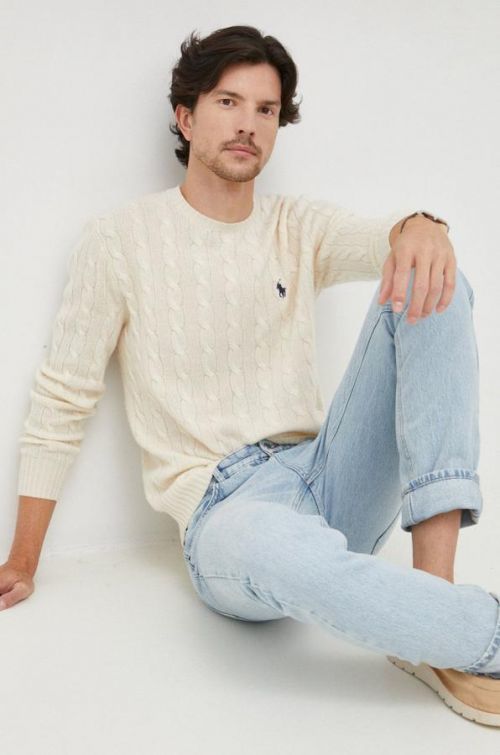 Sveter Polo Ralph Lauren pánsky, béžová farba, tenký,